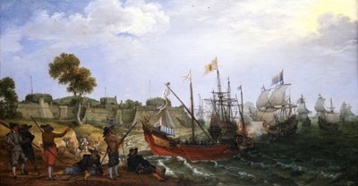 En hollandsk krigseskadre angriber en spansk kolonifæstning, der forsvares af både af Adam Willaerts
