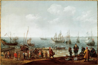 Strand med fiskere af Adam Willaerts