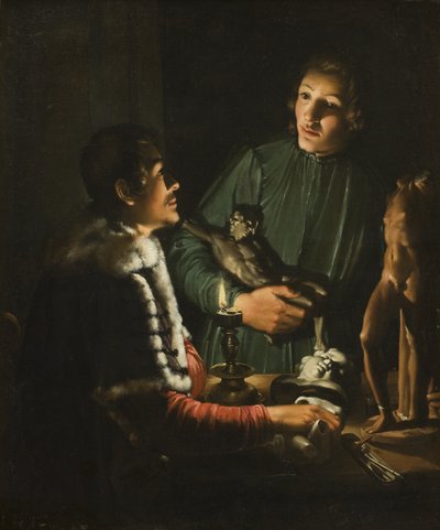 To billedhuggere om natten i Rom. Dobbeltportræt af Francois Duquesnoy og Georg Petel af Adam de Coster