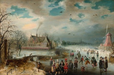 Skøjteløb på Frozen Amstel-floden af Adam van Breen