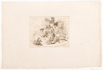 Juda giver Tamar sin signetring Tamar et Judas (titel på objekt) Seks tryk efter tegninger af Rembrandt, opbevaret i Hofbibliothek i Wien (serietitel) Six estampes gravées d