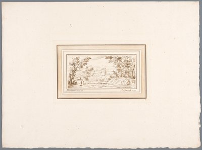 Flodlandskab med muren af ​​en fæstning Tryk efter tegninger af Guercino opbevaret i Hofbibliothek i Wien (serietitel) Recueil d