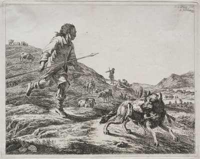 Hyrde jagter en ulv, 1803. af Adam von Bartsch