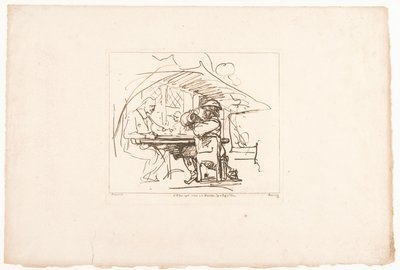 To mænd ved et bord, en af ​​dem med en kande Seks tryk efter tegninger af Rembrandt, opbevaret i Hofbibliothek i Wien (serietitel) Six estampes gravées d