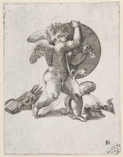 Amor med Mars-våben, c1547-62. af Adamo Scultori
