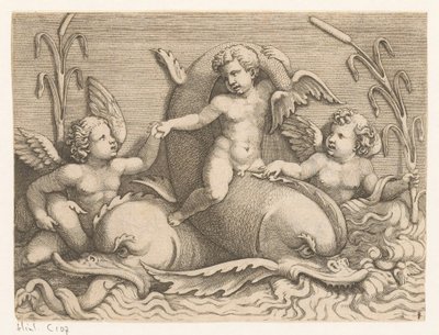 Tre putti med delfiner af Adamo Scultori