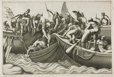 Fiskere, der fanger et havmonster af Adamo Scultori