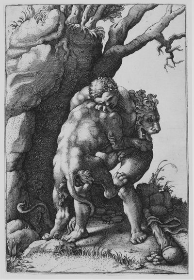 Hercules og Nemean Lion. af Adamo Scultori
