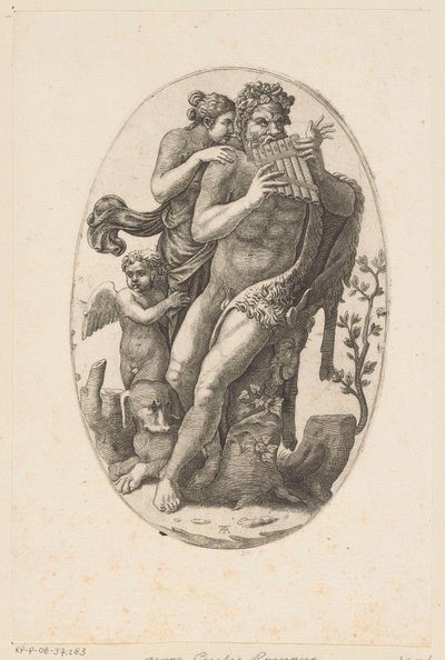 Satyr med panfløjte og en nymfe af Adamo Scultori