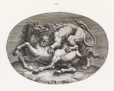 Mirror of Roman Magnificence: Lion Attacking a Horse, c1540-80. af Adamo Scultori