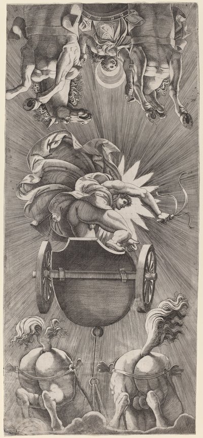 Solens nedgang med Apollon og Dianas vogne af Adamo Scultori after Giulio Romano