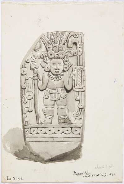En stenstatue fra Papantla (akvarel) af Adela Breton