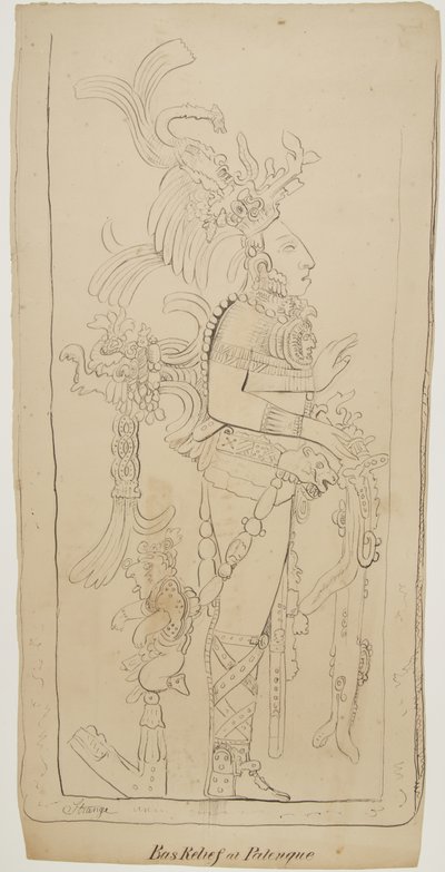 Bas Relief i Palenque, Mexico (sort blæk og grafit) af Adela Breton