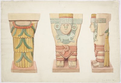 Caryatid II, ydre kammer, Jaguarernes Øvre Tempel (Tempel A), Chichen Itza, Mexico (akvarel) af Adela Breton