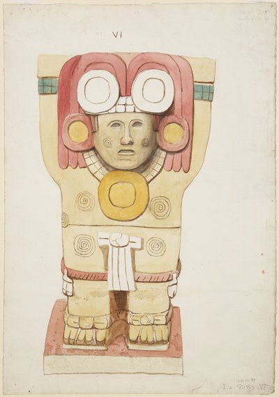 Karyatid fra det ydre kammer, Temple A, boldbane, Chichen Itza, Mexico (akvarel) af Adela Breton