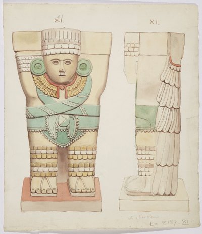 Karyatid fra det ydre kammer, Temple A, boldbane Chichen Itza, Mexico (akvarel) af Adela Breton