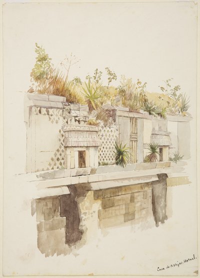 Casa de Monjas, Uxmal, Mexico Maleri af ruinernes øverste etage (akvarel) af Adela Breton