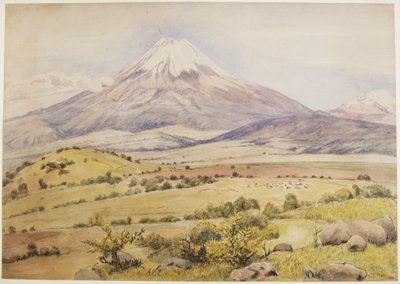 Skyen kommer op kl. 10:30 Popocatepetl fra Atlixco, Puebla, Mexico (akvarel og kropsfarve) af Adela Breton