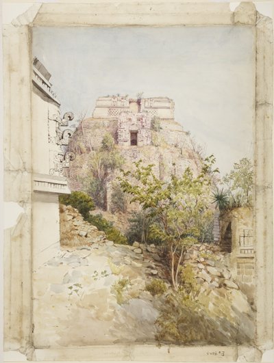 House of the Magician, Uxmal, Mexico (akvarel) af Adela Breton