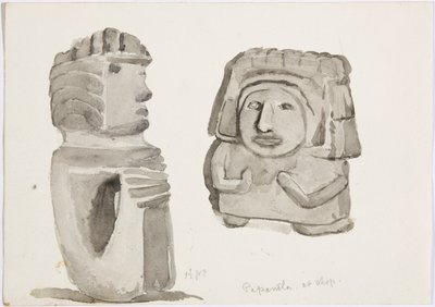 Stenfigurer i Papantla, Mexico (akvarel) af Adela Breton