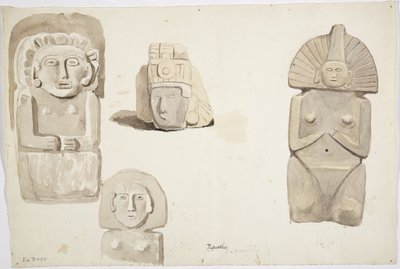 Stenstatuer fra Papantla, Mexico (akvarel) af Adela Breton