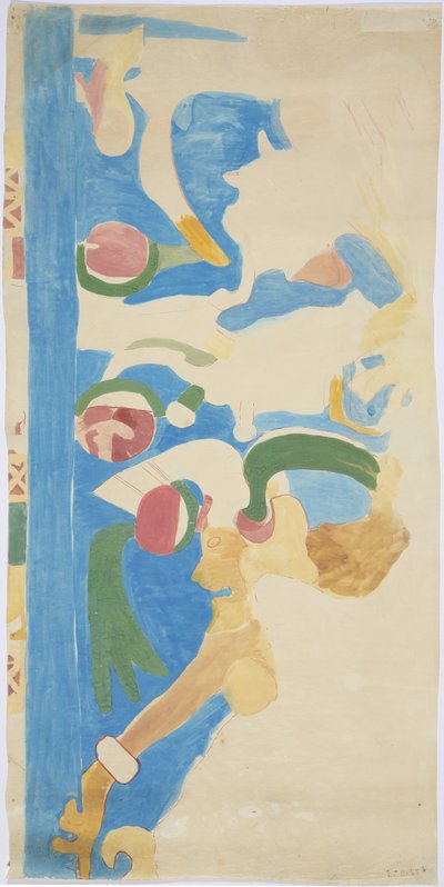 Sporing af et vægmaleri fra South Wall, Upper Temple of the Jaguars Chichen Itza, Mexico (akvarel og kropsfarve) af Adela Breton