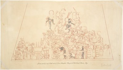 Sporing af et vægmaleri fra den sydlige hvælving, indre kammer, Jaguarernes øvre tempel, Chichen Itza, Mexico af Adela Breton