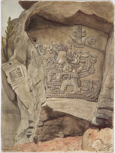 Stenrelief fra Piedra de Malinche,Tula, Hidalgo, Mexico (akvarel) af Adela Breton
