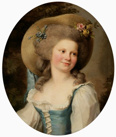 Madame Dugazon 1755-1821 som Babet i komedien Blaise and Babet eller Suiten med de tre bønder. af Adelaide Labille Guiard