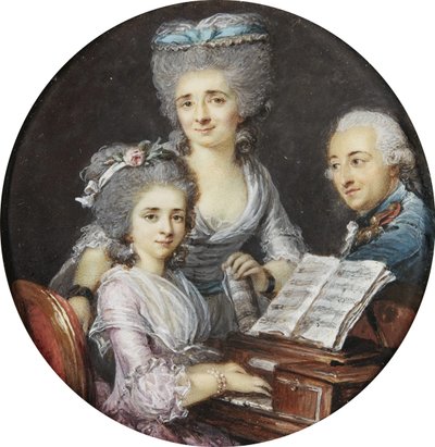 Adelaide Labille-Guiard - Portræt af en mor og far med deres datter ved et cembalo af Adelaide Labille Guiard