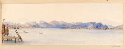 Borneo - Looking down the River from our house fra West Indies, North American and Borneo scrapbook, ca. 1845 (Akvarel) af Admiral Sir Edward Gennys Fanshawe
