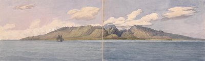 "Tahiti [Samfundsøerne]. Fautaua-kløften - Kron- eller Diadembjerget i midten af øen og byen Papeiti, 24. august 1849