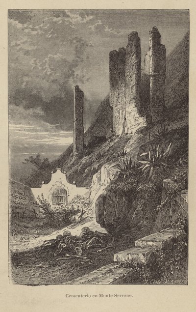 Kirkegård på Monte Serrone (kobberstik) af Adolf Closs