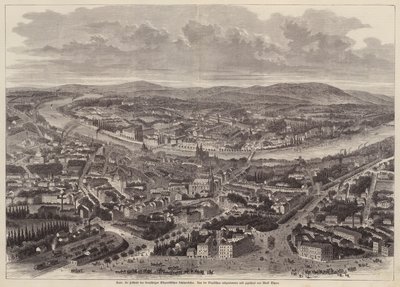 Fugleperspektiv af Basel, Schweiz (gravering) af Adolf Eltzner