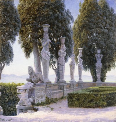 Plads med karyatider på grunden af ​​Villa Farnese, Caprarola; Piazzale delle Cariatidi i parken Palazzo Farnese i Caprarola af Adolf Heinrich Hansen