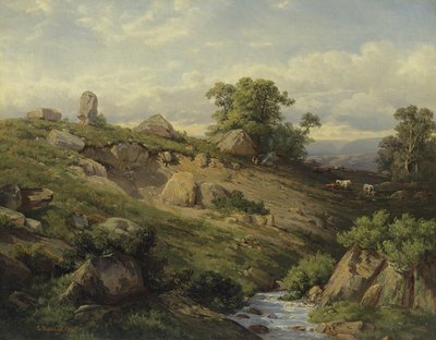Valley Slope med Rock Fall, 1861 af Adolf Mosengel