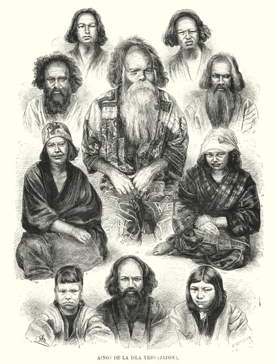 Ainu-folk i det nordlige Japan (litho) af Adolf Neumann
