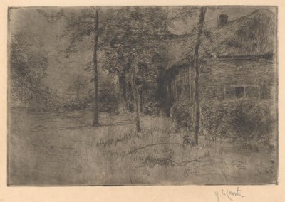 Stråtækt bondehus af Adolf le Comte (signed by artist)
