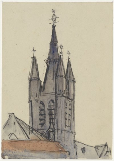 Tårnet i den gamle kirke i Delft af Adolf le Comte