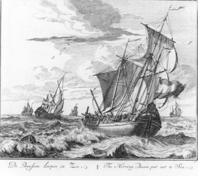 „Buizen sejler ud på havet“ (nr. 11 fra serien Sildefiskeri) af Adolf van der Laan