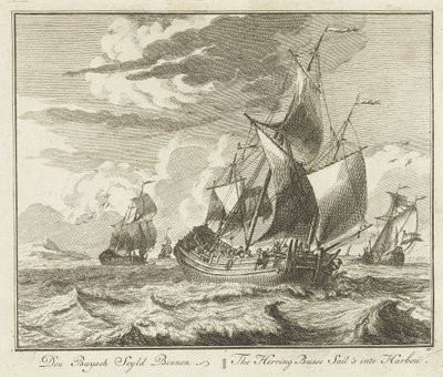 Silderør sejler hjem, ca. 1725 Den Buysch Seyld Binnen / The Herring Busse Sail