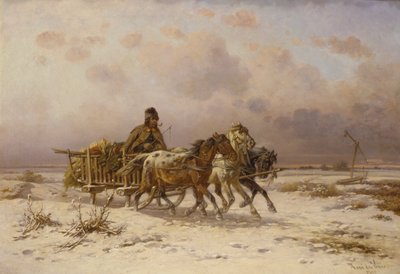 En bonde i en slæde, der kører tre heste af Adolf van der Venne