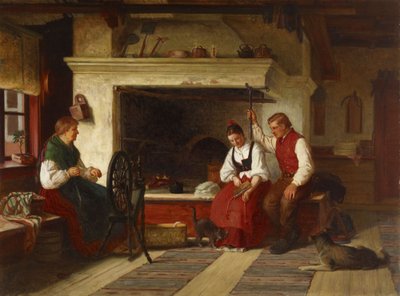 Ved ildstedet, en österbottnisk hofscene af Adolf von Becker