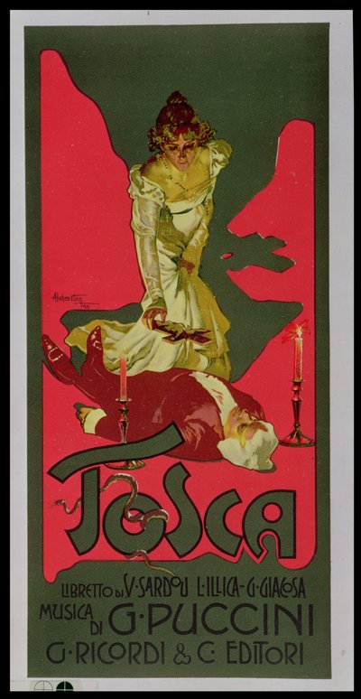 Tosca, plakat, der reklamerer for en forestilling af Adolfo Hohenstein