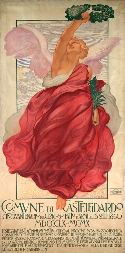 Plakat til halvtredsårsdagen for slaget ved Castelfidardo af Adolfo de Carolis