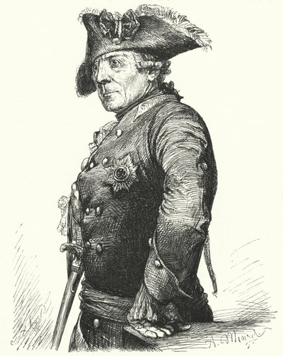 Frederik den Store, konge af Preussen (gravering) af Adolph Friedrich Erdmann von (after) Menzel