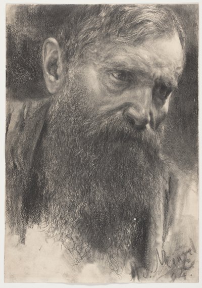Leder af en skægget mand i halv-profil af Adolph Menzel