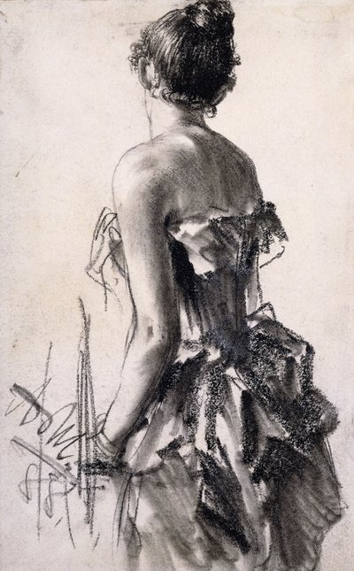 bagfra af en kvinde; Set bagfra af en dame, 1888 af Adolph Menzel