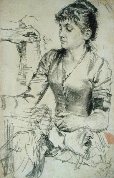 Study for Contribution (blyant med stumping på papir) af Adolph Menzel