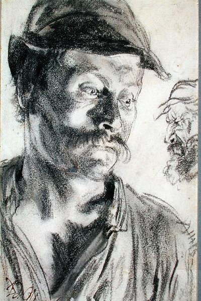 Studie for Isenkræmmere (kul på papir) af Adolph Menzel